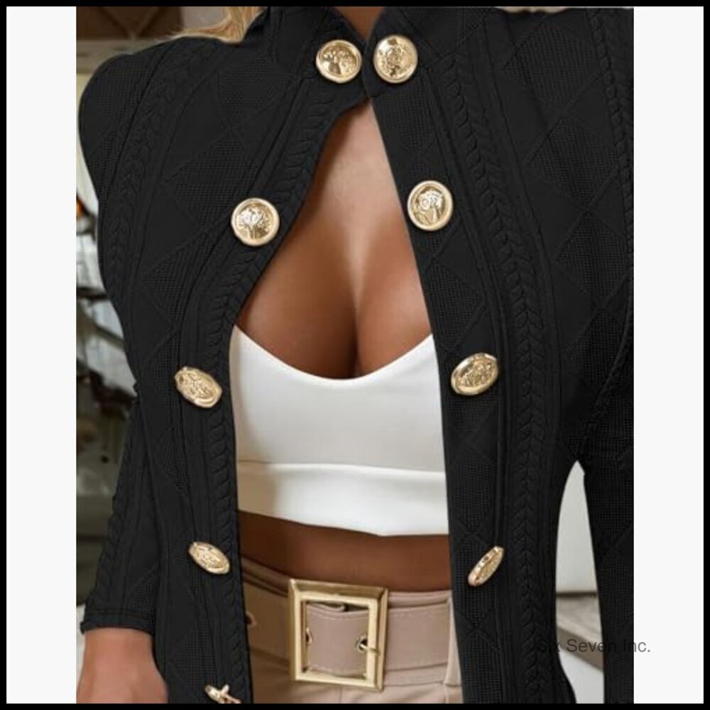 Argyle Cable Cardigan Lightweight Cropped Jacket Metal Button Front - Picture 4 of 7